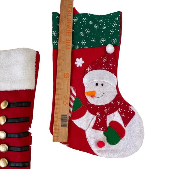 Vintage Christmas Stocking Lot of 2 Red Felt Snowman & Boot Holiday Decor - Picture 3 of 6